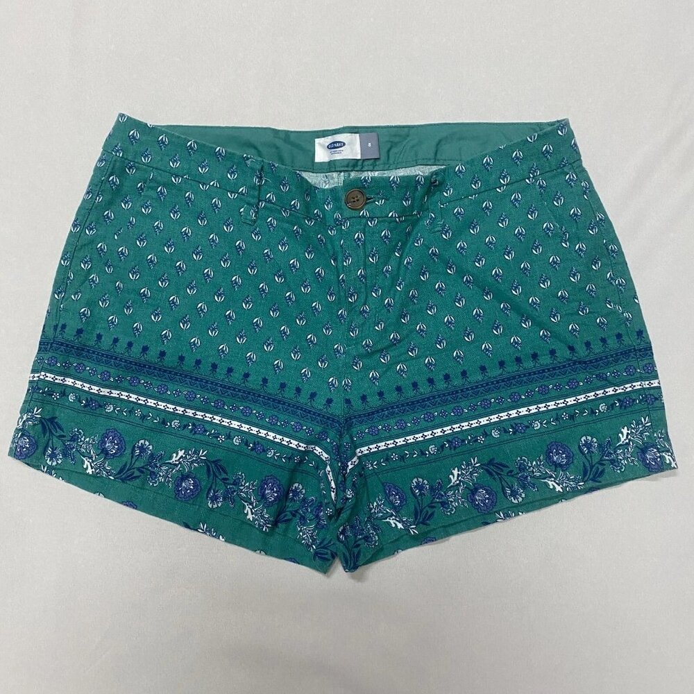 Old Navy Linen Shorts Floral Women's 8 Green Boho Gypsy Peasant Festival Travel